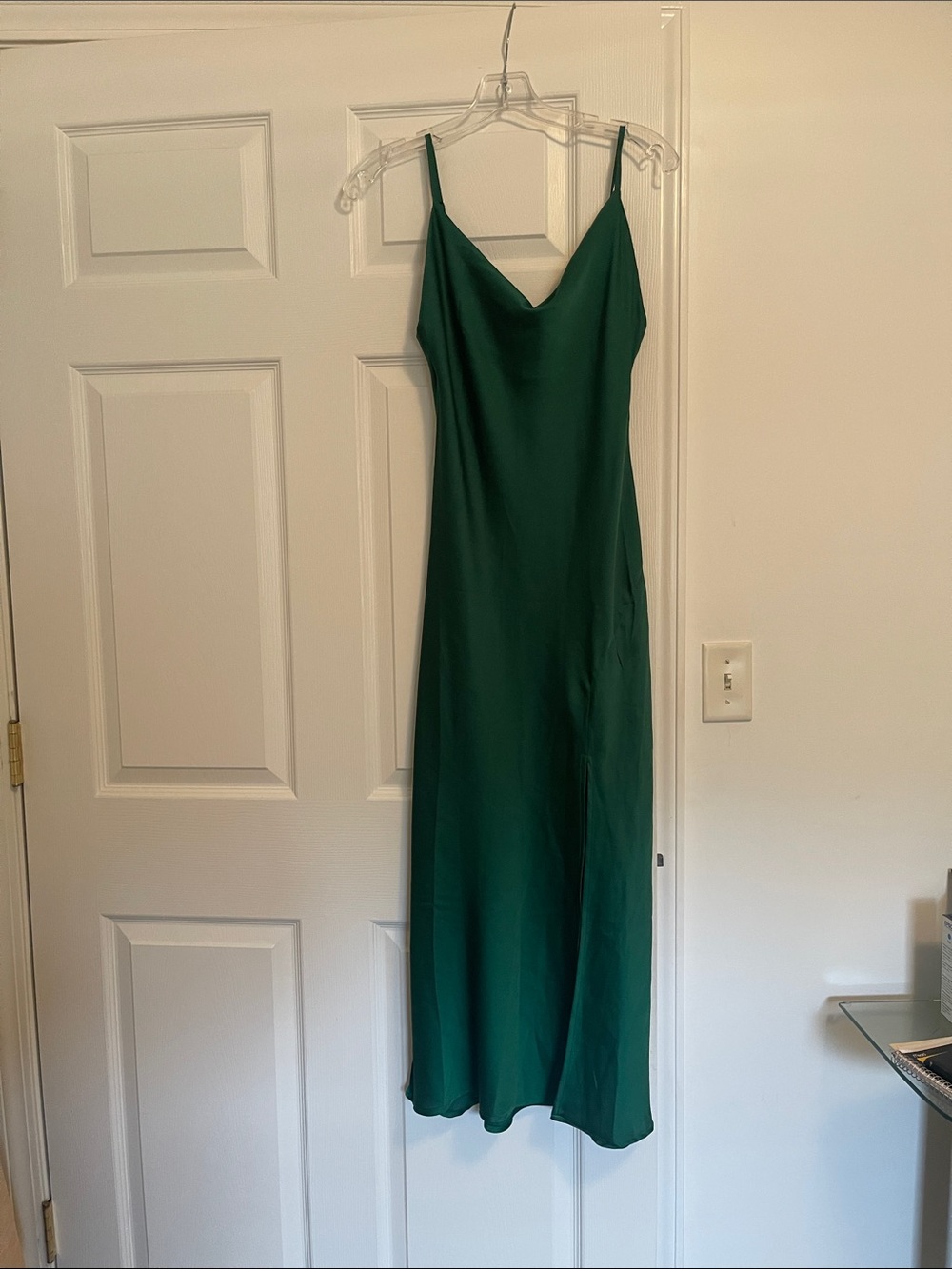 Forest Green Satin Maxi Slip Dress with Cowl Neck